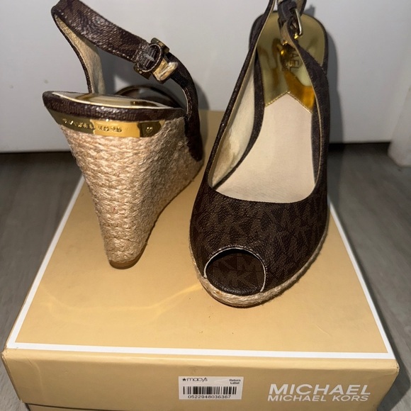 Michael Kors Dark Brown Wedge Heel Espadrilles with Open Toe - Picture 3 of 4